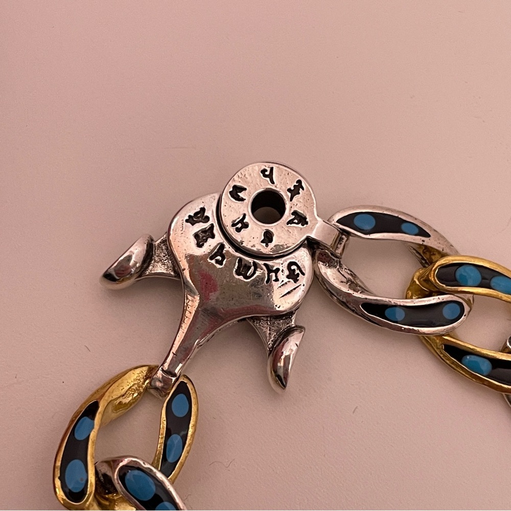 Vintage Chinese STERLING SILVER Gold Plated Turquoise Unique Whimsical Bracelet - Picture 4 of 16